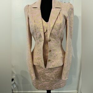Betsey Johnson Pink and Gold Brocade Dress and Blazer